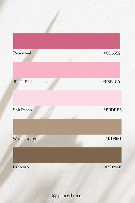 This palette features essential shades of rosewood, adds a rich, deep pink hue. BlushPink offers a soft, delicate touch. SoftPeach brings a gentle warmth. WarmTaupe provides a neutral, grounding tone. Espresso adds depth with its dark, rich brown. Pink Earth, Color Scheme Generator, Earth Colour Palette, Rosewood Color, Color Generator, Flip Image, Earth Tone Color Palette, Blur Image, Earth Tone Color