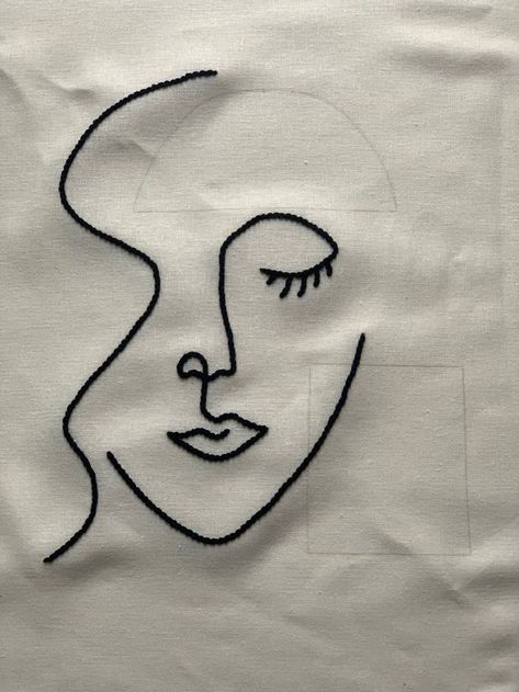 Embroidered Faces Simple, Face Embroidery Pattern, Lineart Embroidery, Embroidery Faces, One Line Drawing Face, Line Drawing Face, Embroidery Face, Face Line Art, Face Embroidery