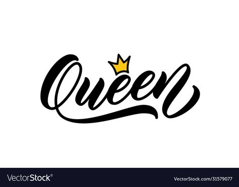 Queen Word Design, Queen Lettering, Queen Typography, Golden Logo Design, Printing On Clothes, Aesthetic Generator, Queen Logo, Hand Lettering Design, Crown Vector