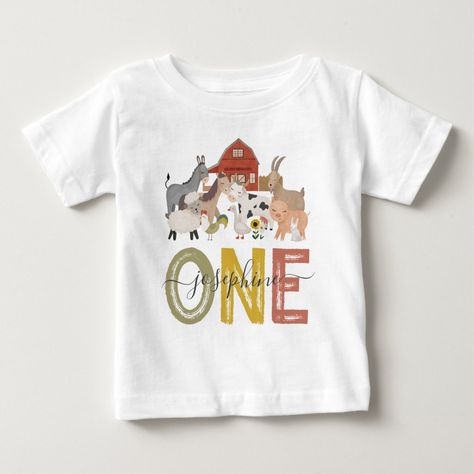 Cute Barnyard First Birthday Baby T-Shirt Barnyard 2nd Birthday, Barnyard First Birthday, Farm T Shirt, Bebe T Shirt, Terrible Twos, Party Animals, Toddler Birthday, Birthday Tshirts, Top Baby Products