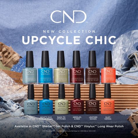 The NEW CND Upcycle Chic... - CND - Creative Nail Design Cnd Denim Patch, Cnd Vinylux Colors, Cnd Vinylux Colors Swatch, Cnd Shellac Wooded Bliss, Cnd Shellac Quartz Correct, Nail Store, Cnd Vinylux, Professional Nail Art, Prop Stylist