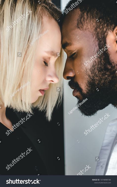 side view of multicultural couple touching with foreheads Meeting Drawing, Foreheads Touching, Cherry Blossom Tree, Side View, Hot Springs, Cherry Blossom, Springs, Photo Image, Royalty Free Stock Photos