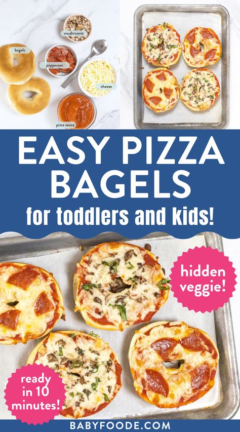 Pizza Bagel, Toddler Pizza Ideas, Everything Bagel Pizza, Healthy Pizza Bagel Bites, Bread Pizza For Kids, Pizza Sauce Easy, Bagel Lunch Ideas Kid, Lunch Box Idea, Kid Friendly Meals Easy