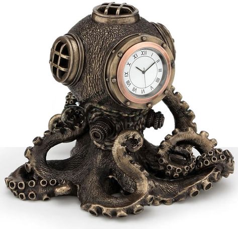 Steampunk Octopus Clock Diving Bell, Steampunk Furniture, Steampunk Octopus, Steampunk House, Art Steampunk, Steampunk Decor, Octopus Art, Renovation Design, Statue Sculpture