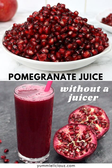 How to make pomegranate juice without a juicer. Pomegranate Juice Recipe, Pomegranate Juice Benefits, Health Benefits Of Pomegranate, Juice Without A Juicer, Easy Juice Recipes, Low Calorie Fruits, Juice Benefits, Fat Burning Juice, Raw Juice