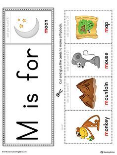 The Letter M Beginning Sound Flipbook in Color is the perfect tool for learning and practicing to recognize the letter M and it's beginning sound. Letter M Art, Jolly Phonics Printable, Preschool Alphabet Letters, Color Worksheet, Craft Printables, Letter Flashcards, Phonics Flashcards, Cvc Words Kindergarten, Alphabet Sounds