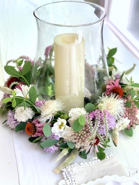 Floral Foam Ring Centerpiece, Wet Flowers, Floral Candle Rings, Outdoor Fall Wedding, Candle Ring, Floral Candle, Wax Flowers, Candle Rings, Beautiful Flowers Garden