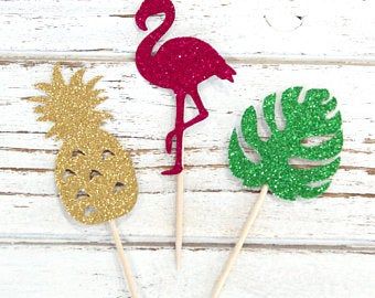 Aloha theme party | Etsy Hawaiian Theme Cakes, Bachelorette Food, Hawaiian Party Theme, Tropical Birthday Party, Dinosaur Cake Toppers, Pineapple Parties, Tropical Birthday, Luau Birthday, Flamingo Party