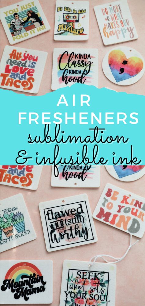 Diy Sublimation Air Freshener, Diy Sublimation Car Air Freshener, Homemade Air Freshener For Car, Diy Car Air Freshener Cricut, Sublimination Air Fresheners, How To Make Air Fresheners, Sublimated Car Air Fresheners, Cricut Air Freshener, Sublimation To Sell