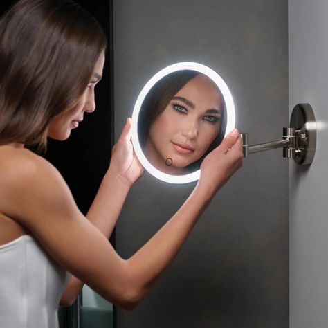 PRICES MAY VARY. Rechargeable Long-Lasting LED Makeup Mirror: The led mirror has a built-in rechargeable Lithium battery, continuously working for up to 6 hours after fully charged. The wall mount mirror with extension arm can be charged through the included Type C USB power cord. Cordless Mirror can be Easily Handheld with Maximum Adjustability and Tilt: Remove the LED lighted cordless makeup mirror from the extension arm with the patent-pending magnetic attachment which allows for easy handhol Wall Mounted Makeup Vanity, Lighted Mirrors, Wall Mounted Makeup Mirror, Lighted Makeup Mirror, Led Vanity Lights, Makeup Vanity Mirror, Free Mirror, Led Makeup Mirror, Travel Mirror