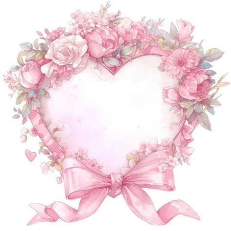 Romantic floral heart frame | free image by rawpixel.com / Ning Pink Heart Coquette, Coquette Border, Coquette Elements, Coquette Border Png, Border Design Pink Coquette, Fancy Bows, Baby Frame, Heart Frame, Good Notes