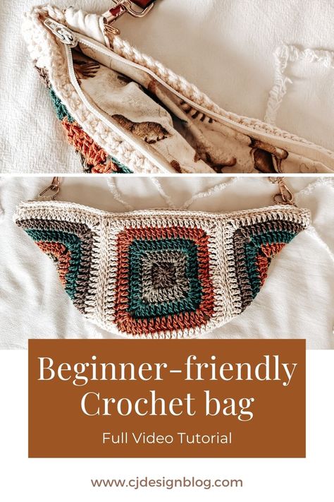 Crochet With Pattern, Crochet With Video Tutorials, Crocheting Granny Square, Crochet Belt Bag Free Pattern, Crochet Cross Over Bag, Granny Square Crossbody Bag Free Pattern, Crochet Belt Bag Pattern, Granny Square Crossbody Bag Pattern, Crochet Waist Bag Free Pattern