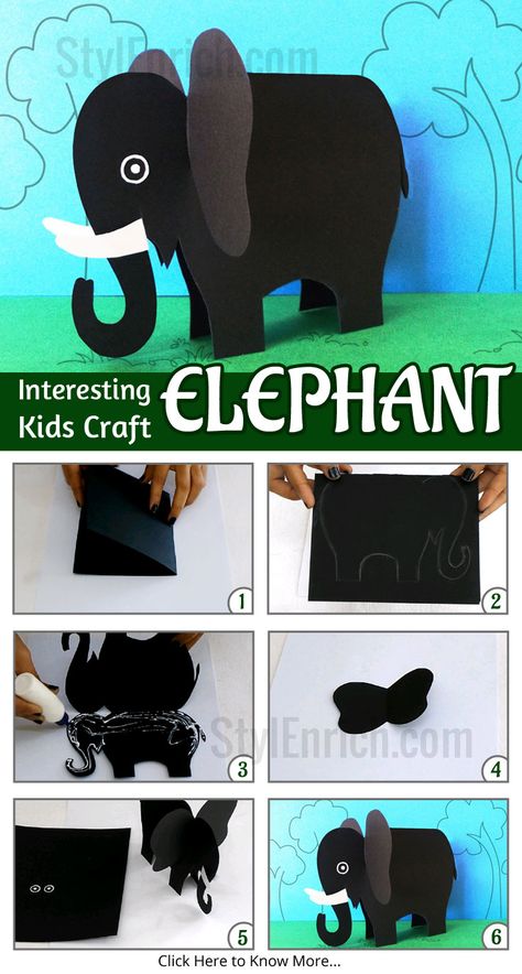 Kids often enjoy making a collection of paper animals, as a part of #DIYProjects. Paper animal collection is incomplete without this fabulous paper elephant. Grab some sheets of construction paper and get started on making this amazing and easy paper elephant.                                                                                                                                                      More Paper Elephant Craft, Elephant Craft, Paper Elephant, Elephant Crafts, Construction Paper Crafts, Aktivitas Montessori, Paper Animals, Preschool Kids, Animal Crafts