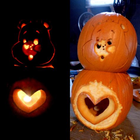 Care Bears Pumpkin Carving Care Bear Pumpkin, Bear Pumpkin Carving, Pumpkin Carving Halloween, Bear Pumpkin, Halloween Food Decorations, Tenderheart Bear, Hangout Ideas, Carving Templates, Shoujo Anime