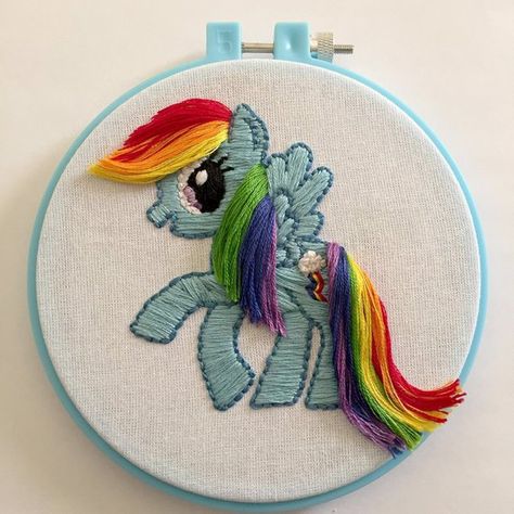 Rainbow Dash - My Little Pony Embroidery Hand Sewn Crewel Embroidery Tutorial, Pony Embroidery, Diy Tassel Earrings, Embroidery Hand, Hand Embroidery Kit, Embroidery Tutorial, Diy Tassel, Thrift Flip, Bird Embroidery