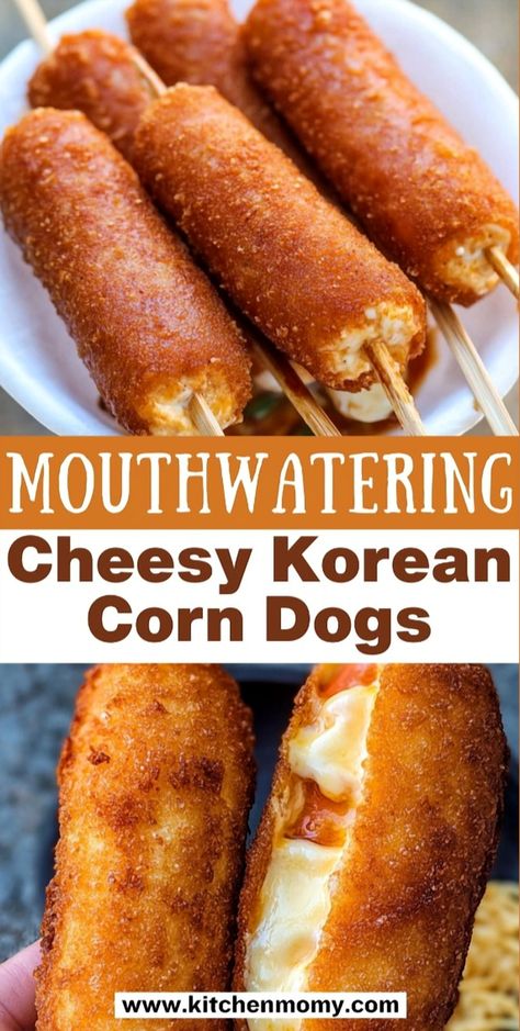 Learn to whip up your own cheesy Korean corn dogs right in your kitchen! Using basic ingredients and a speedy prep process, these corn dogs are a delightful and easy-to-make snack. The combination of gooey cheese and a crunchy exterior is truly irresistible. Perfect for a family get-together or a solo indulgence, this recipe guarantees success with every try. Explore our straightforward approach for consistently amazing results. Korean Hot Dog Recipe, Korean Corn Dog Recipe, Homemade Corndogs, Korean Corn, Dogs At Home, Corndog Recipe, Cheesy Corn, Corn Cheese, Fermented Cabbage