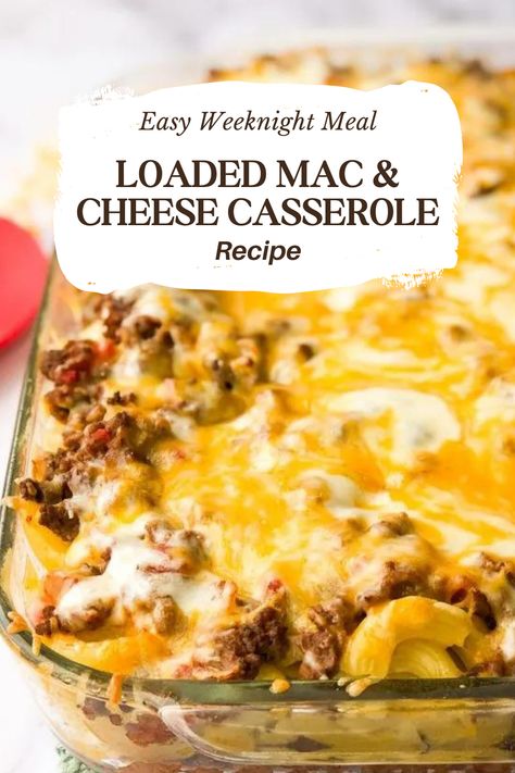 If this recipe doesn’t SCREAM comfort food, I don’t know what does! This Loaded Mac & Cheese Casserole is packed with cheesy, meaty goodness! This dish comes together in seriously no time at all and it’s a meal that the entire family will love. Made with macaroni noodles, ground beef, garlic, marinara sauce, canned tomatoes, and of course, cheese! You probably already have all these ingredients on hand, let’s get cooking! Cheesy Beef Macaroni Casserole, Macaroni And Ground Beef Casserole, Baked Mac And Cheese With Ground Beef, Macaroni Baked Casserole, Macaroni Noodles And Ground Beef, Crockpot Beef Mac And Cheese Recipe, Mac And Cheese Recipe With Ground Beef, Mac N Cheese Recipe With Meat, One Dish Ground Beef Meals Easy Dinners