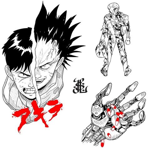 Akira Tatoos, Akira Tattoo, Akira Manga, Akira Anime, Traditional Tattoo Sleeve, Concept Art Tutorial, Tattoo Now, Line Art Vector, Gothic Tattoo