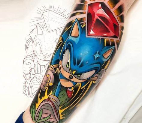 Tattoo photo - Sonic tattoo by Yeray Perez Sonic Tattoo Ideas, Sonic Tattoo, Playstation Tattoo, Nintendo Tattoo, Design Your Own Tattoo, Gamer Tattoos, Lion Tattoo Sleeves, Comic Tattoo, Mom Tattoo Designs