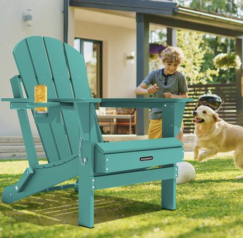 MUCHENGHY Folding Adirondack Chairs, Patio Chairs, Lawn Chairs, Outdoor Chairs, Adirondack Chair Plastic, Fire Pit Chairs, Weather Resistant with Cup Holder for Deck, Backyard, Garden(Lake Blue) Adirondack Chairs Patio, Fire Pit Chairs, Blue Patio, Modern Adirondack, Chairs Outdoor, Folding Seat, Folding Adirondack Chairs, Outdoor Folding Chairs, Plastic Adirondack Chairs