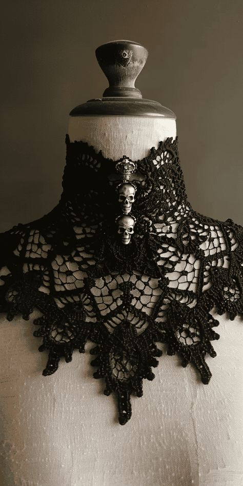 Create enchanting Victorian-inspired accessories with this Gothic Black Crochet Lace Gloves & Collar Pattern. Beginner-friendly with detailed explanations and photos. Click to get the pattern and start adding vintage charm to your outfits! Crochet Lace Jewelry Pattern, Vintage Crochet Lace Patterns Free, Crochet Lace Collar Pattern Free, Dark Academia Crochet Pattern, Victorian Crochet Patterns Free, Victorian Crochet Lace, Free Vintage Crochet Patterns, Goth Knitting Pattern, Crochet Goth Clothes