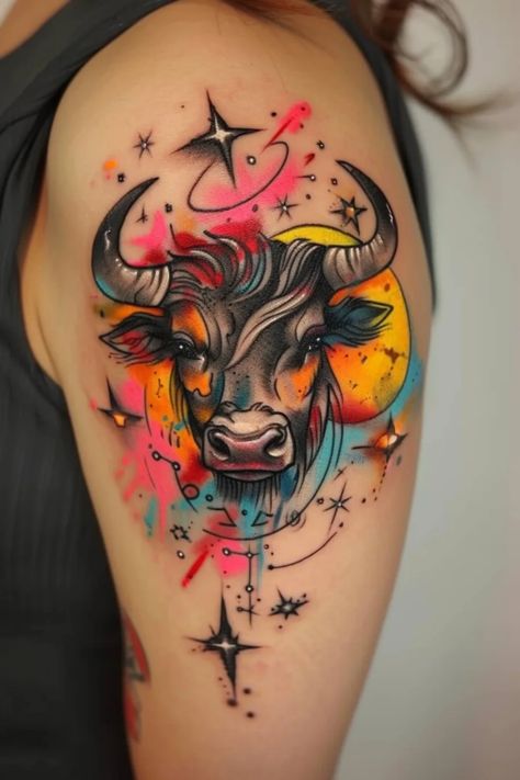 Looking for Taurus Zodiac tattoo ideas? Here are some unique design inspirations for the Taurus Zodiac tattoo. From traditional to neo-traditional, colorful to small, thigh to sleeve options, we've got you covered. Discover creative ways to represent your Taurus sign through beautiful tattoos that express your personality and style. Whether you're a woman seeking arm tattoo ideas or simply looking for striking designs, these Taurus Zodiac tattoo concepts will help inspire your next ink masterpie Bison Tattoo Ideas, Taurus Zodiac Tattoo, Taurus Tattoo Designs, Bison Tattoo, Bull Taurus, Monochromatic Aesthetic, Taurus Tattoo, Skull Designs, Bull Tattoos