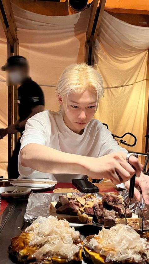 Stray Kids, SKZ, Felix, Boyfriend material, Instagram story, with t-Shirt, blond hair, restaurant Felix Boyfriend Material, Felix Boyfriend, Prince Felix, Lee Yongbok, Felix Yongbok, Boyfriend Photos, Indie Pop Music, Felix Skz, Felix Lee