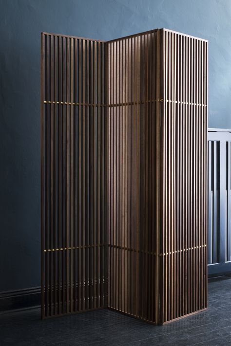 Living Room Divider Ideas, Room Divider Ideas, Space Divider, Folding Screen Room Divider, Walnut And Brass, Divider Ideas, Decorative Room Dividers, Living Room Divider, Creative Living Room