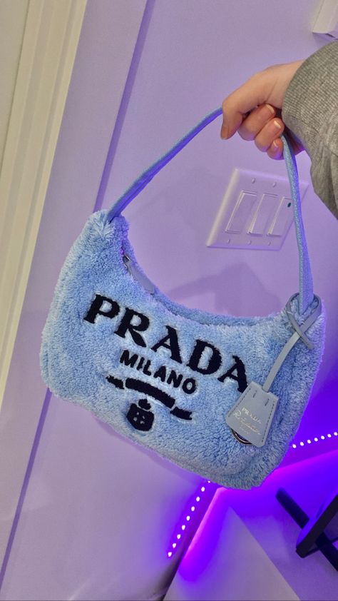 90s Girl Fashion, Fluffy Bags, Prada Nylon Bag, Purse Aesthetic, Fluffy Bag, Prada Purses, 90s Girl, Girly Aesthetic, Prada Nylon