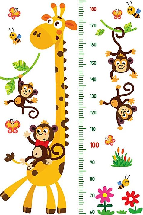 Height Chart For Kids, Wall Decals For Nursery, Monkey Nursery, Jungle Thema, Cartoon Giraffe, Toddler Playroom, Kids Room Decals, Animal Wall Decals, Flower Wall Decals