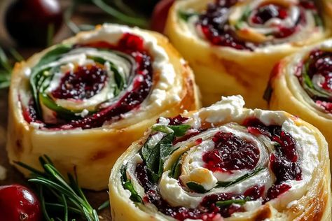 Cranberry Feta Pinwheels with Cream Cheese Cranberry Roll Ups Holidays, Cranberry Spinach Pinwheels, Cranberry Pinwheels Appetizers, Cranberry Feta Pinwheels Puff Pastry, Cranberry Feta Pinwheels With Cream Cheese, Cream Cheese Log Recipes, Boursin Pinwheels, Festive Holiday Antipasto Cream Cheese Log, Antipasto Cream Cheese Log