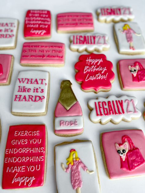 Legally Blonde Party Food, Legally Blonde Cookies, Legally Blonde Birthday Party, Legally Blonde Bachelorette Party, January Movies, School Acceptance, 21st Ideas, 21 Diner, Law School Inspiration