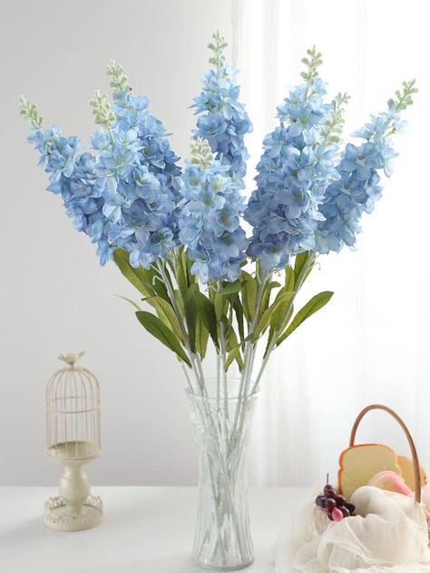 Blue  Collar  Plastic   Embellished   Home Decor Home Garden Wedding, Fake Flower Arrangements, Blue Delphinium, Tall Vase, Silk Plants, Fake Flower, Wedding Arrangements, Tall Vases, Fake Plants