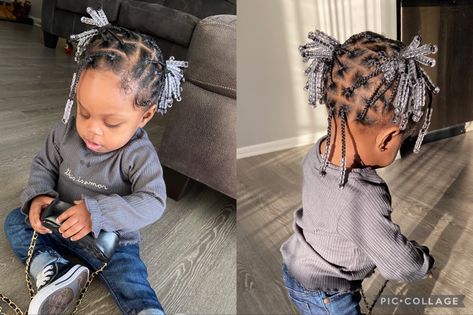 Beads and knotless braids Kid Knotless Braids With Beads, Toddler Knotless Braids With Beads, Toddler Braids With Beads Kid Hairstyles, Toddler Knotless Braids, Kids Knotless Braids, Knotless Braids With Beads, Baby Hairstyle, Head Braid, Toddler Braids