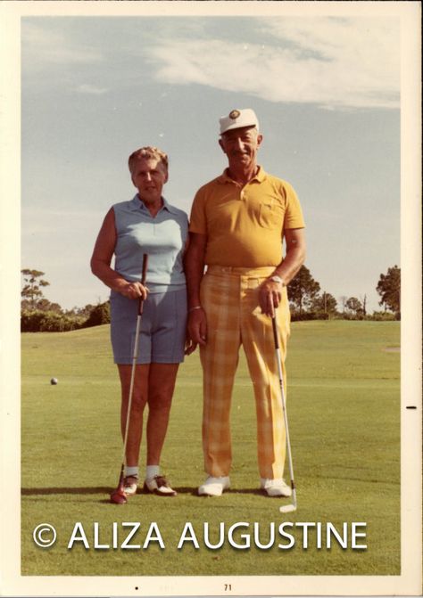 Digital Scan of Vintage  Photo When We Retire We Will Play Golf by delphiniumsblue, $2.00 Coloured Photos, Retro Golf, Golf Style, Light Blue Top, Golf Design, Plaid Trousers, Vintage Golf, Photos Originales, Scrapbook Art