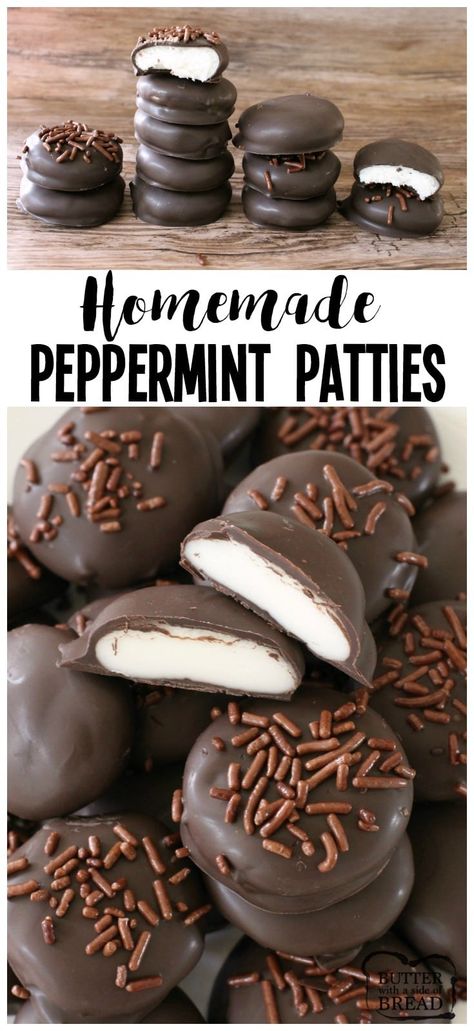 HOMEMADE PEPPERMINT PATTIES - Butter with a Side of Bread Peppermint Patty Recipe, Homemade Peppermint Patties, Avocado Cake, Patty Recipe, York Peppermint Patty, Cake Easter, Peppermint Patty, Chocolate Candies, Patties Recipe