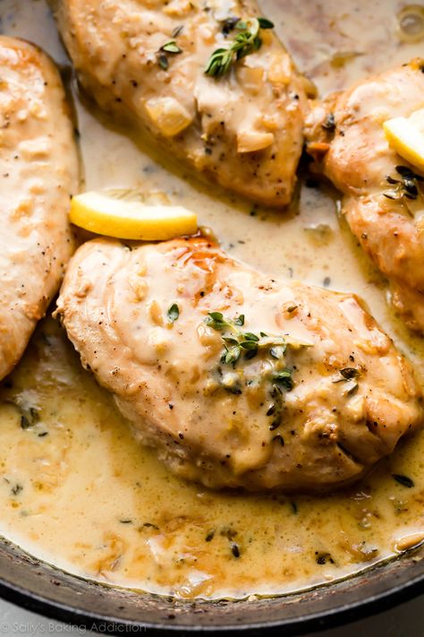 Thyme Sauce, Lemon Thyme Chicken, Thyme Chicken, Creamy Lemon Chicken, Seared Chicken Breast, Sally's Baking, Lemon Thyme, Turkey Dishes, Fall Dinner Recipes