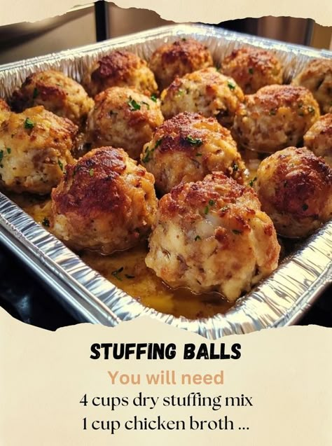 Dressing Balls Recipe, Dressing Balls, Health Chicken Recipes, Stuffing Balls Recipe, Easy Stuffing Recipe, Autumn Foods, Cranberry Turkey, Stuffing Balls, Homemade Stuffing