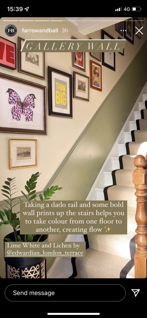 Statement Entrance Hall, Hallway With Picture Rail, Stairs Dado Rail, Entrance Hall Paint Ideas, Hallway Picture Rail, Dado Rail Stairs, Hallway Dado Rail Colour Schemes, Two Tone Hallway Color Schemes, Hallway With Dado Rail