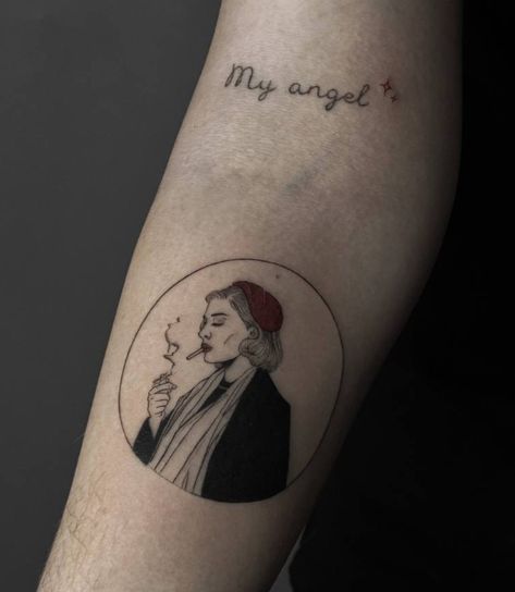 Tattoo with Cate Blanchett. Movie Carol Cate Blanchett Tattoo Ideas, Carol Movie Tattoo, Cate Blanchett Tattoo, Carol Tattoo, Queer Tattoos, Carol Movie, Cate Blanchett Carol, Funky Tattoos, Movie Tattoo