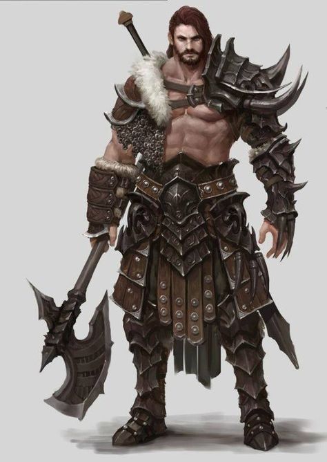 Berserker Rpg, Barbarian Rpg, Warrior Rpg, Fantasy Barbarian, Barbarian Armor, Warrior Character, 3d Karakter, Armor Design, Pathfinder Character