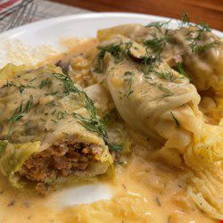 Ukrainian Meat Filled Cabbage Rolls Cabbage Rolls Recipe, Savoy Cabbage, Cabbage Rolls, Tomato Juice, Ground Pork, Creamy Sauce, Meatloaf, Baked Dishes, Dinner Recipes