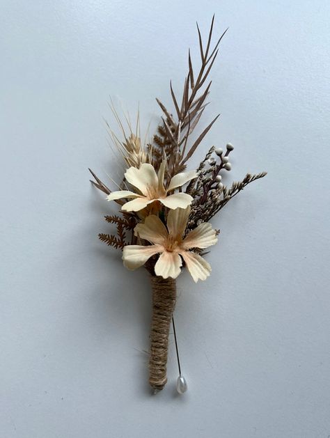 Faux silk flowers dried flowers buttonhole Groom Buttonhole, Groom Buttonholes, Flowers Dried, Button Holes, Weeding, Boutonniere, Silk Flowers, Wedding Hair, Dried Flowers