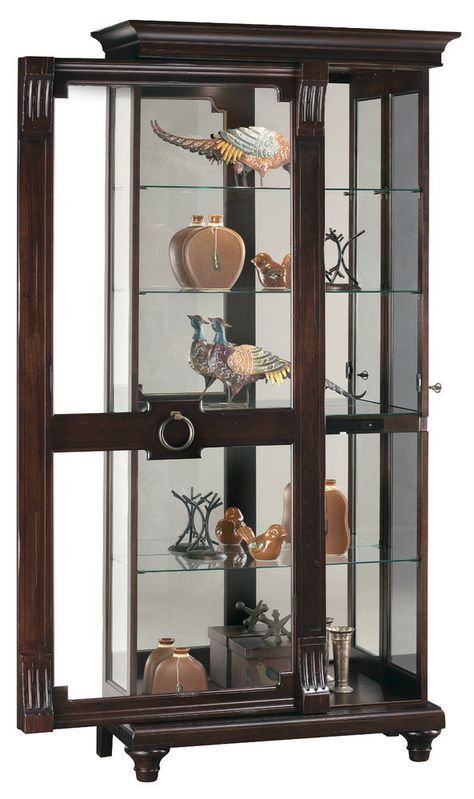 Howard Miller 680-539 Brenna - Curio Display Cabinet with Sliding Front Door #HowardMiller Large Corbels, Ikea Storage Cabinets, Crockery Cabinet, Furniture Placement Living Room, Dining Area Design, Curio Display, Glass Bookcase, Curio Cabinets, Wood Furniture Living Room