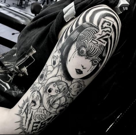 Aesthetic Junji Ito, Junji Ito Tattoo, Creepy Witch, Mandala Hand Tattoos, Black Art Tattoo, Goth Tattoo, Tattoo Aesthetic, Wicked Tattoos, Witch Tattoo