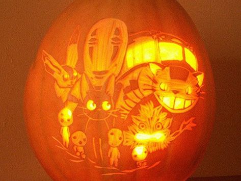 Halloween-Studio-Ghibli-Pumpkins-Carving Ghibli Pumpkin, Pumkin Carving, Pumpkin Craft, Pumpkin Carvings, Pumpkin Carvings Stencils, Pumpkin Carving Templates, Halloween Pumpkins Carvings, Seasonal Allergies, Castle In The Sky