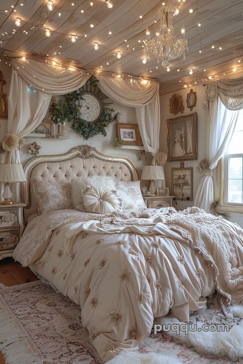 Shabby Chic Bedroom: Embracing Vintage Elegance - Puqqu Dreamy Bedrooms Romantic Shabby Chic, Lace Bedroom Decor, 1800s Bedroom, French Shabby Chic Bedroom, Shabby Chic Bedroom Ideas, Vintage Shabby Chic Bedroom, Modern Vintage Bedrooms, Bedroom Modern Luxury, Vintage Inspired Room