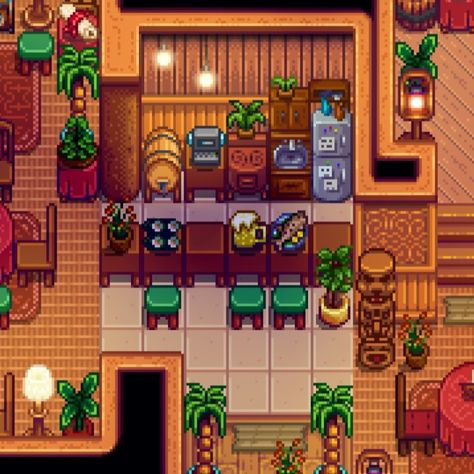 stardew valley island farmhouse design Stardew Ginger Island Farmhouse, Stardew Valley Island Farmhouse, Stardew Valley Spa Design, Stardew Valley Ginger Island House Design, Stardew Valley Farm Layout Beach Aesthetic, Stardew Valley Ginger Island Farmhouse, Aesthetic Stardew Valley House, Ginger Island House Layout, Ginger Island House Design