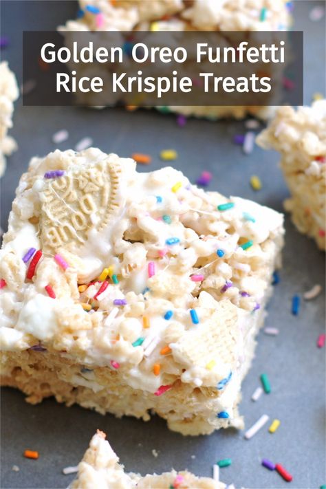 Oreo Rice Crispy Treats, Oreo Krispie Treats, Funfetti Oreo, Oreo Rice Krispie Treats, Homemade Rice Krispies, Oreo Rice, Homemade Rice Krispies Treats, Rice Treats, Golden Oreo