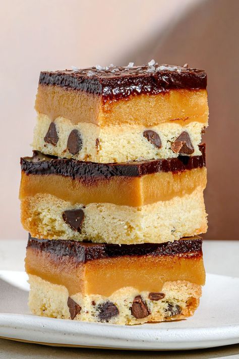 Millionaire Cookie Bars, Layer Cookie Bars, Food Polls, Millionaire Bars, Vanilla Shortbread, American Test Kitchen, Milk Chocolate Ganache, Creamy Caramel, Dessert Bar Recipe